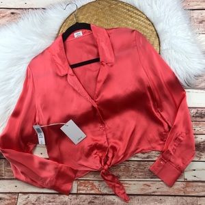 NWT Wilfred silk tie front blouse fresco pink